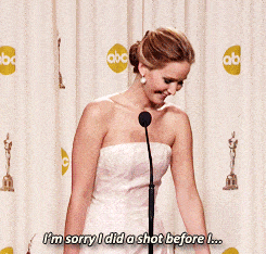 GIF of Jennifer Lawrence - "I'm sorry I did a shot before I..."