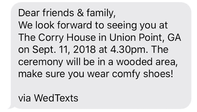 Harris wedding wedtexts example text message reminder 