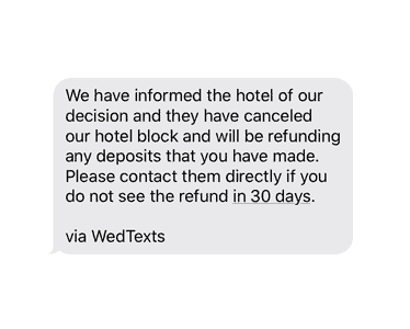 wedding cancellation coronavirus sample text message reminder