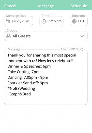 wedding weekend timeline “Thank you for sharing this special moment with us! Now let’s celebrate!! Dinner & Speeches: 6pm Cake Cutting: 7pm Dancing 7.05pm-9pm Sparkler Send-off: 9pm”